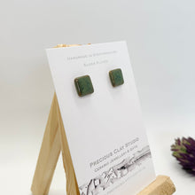 Load image into Gallery viewer, Deep Green Square Stud - Silver Plated
