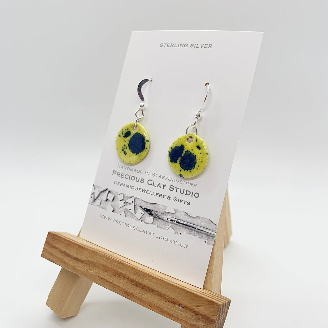 Yellow/Navy Burst Circle Earrings - Sterling Silver