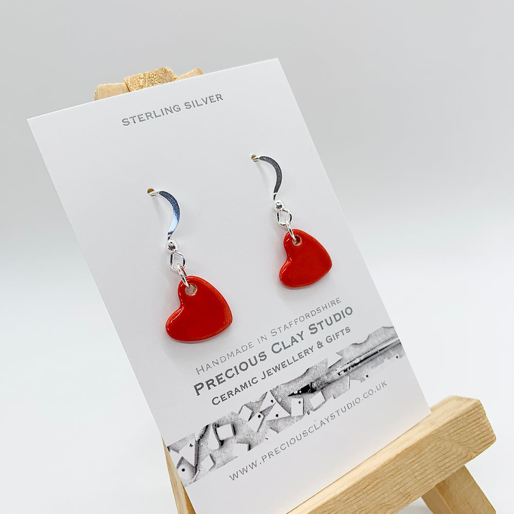 Heart Drop Earrings, Red - Sterling Silver