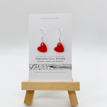 Load image into Gallery viewer, Heart Drop Earrings, Red - Sterling Silver
