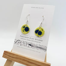 Load image into Gallery viewer, Yellow/Navy Burst Circle Earrings - Sterling Silver
