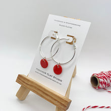 Load image into Gallery viewer, Hoops With Red Bead- Silver/Gold Plated

